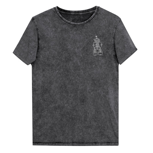 Acid Wash Embroidered Robot T-Shirt